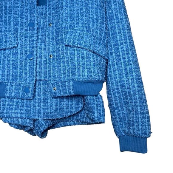Madden NYC Blue Long Sleeve Tweed Bomber Jacket Tank Top Skort 3 Piece Set - Picture 3 of 15